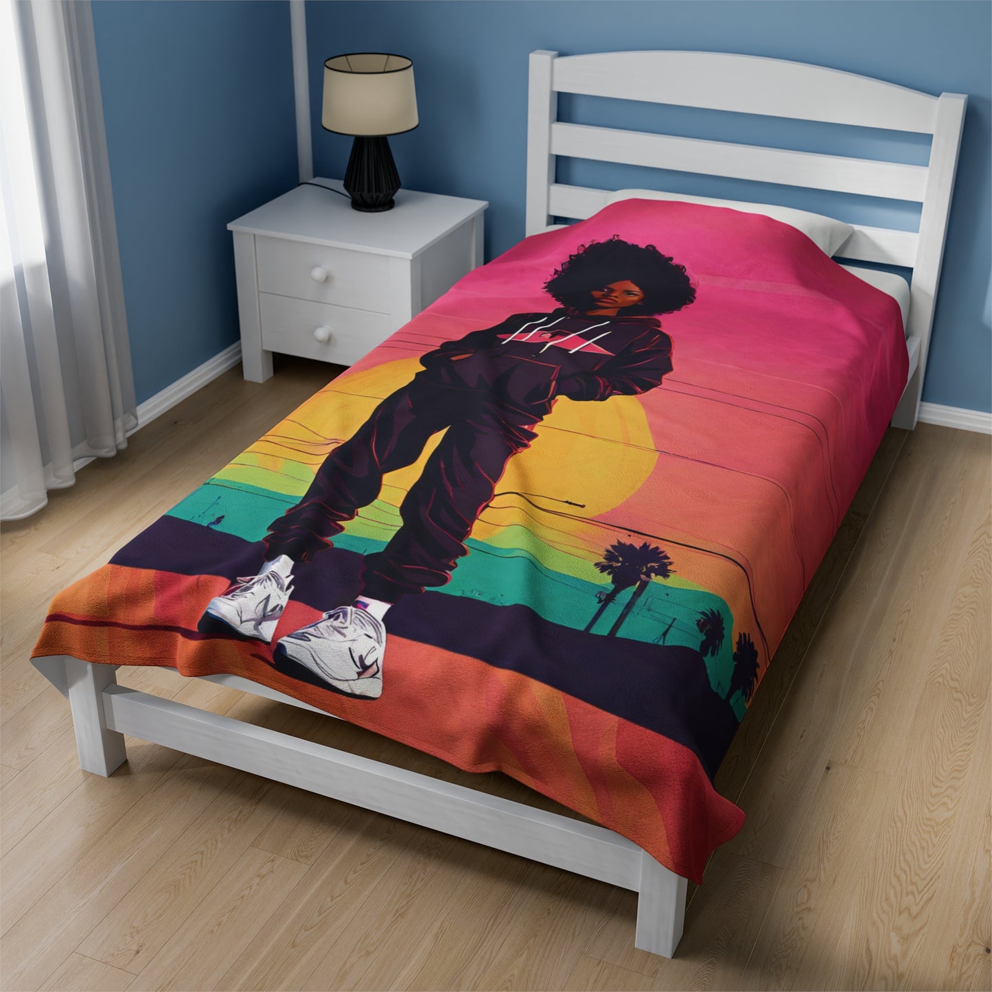 Los Angeles Colorful Black Girl Velveteen Plush Blanket