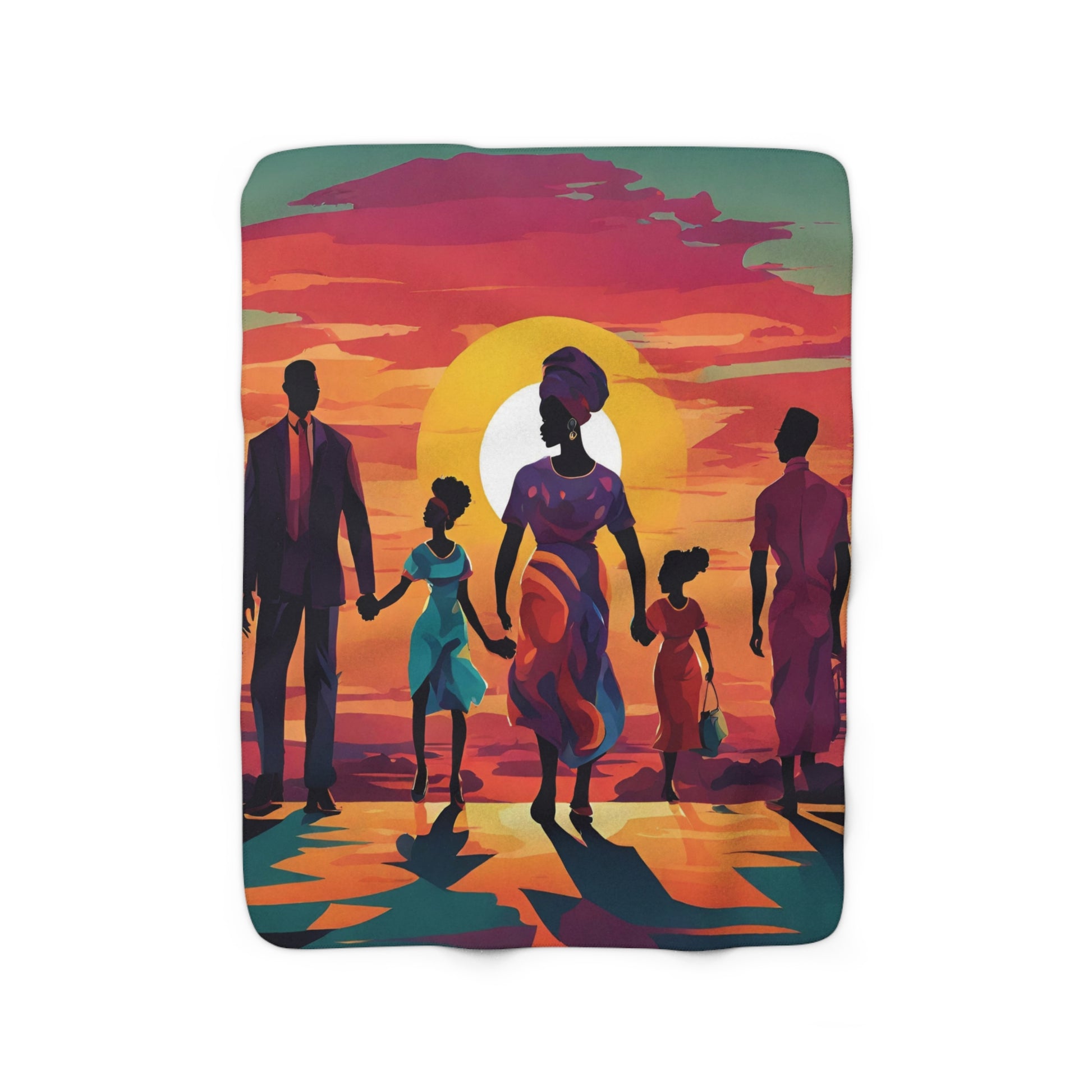 Sunset African American Family Sherpa Fleece Blanket - TSHIRTLA20