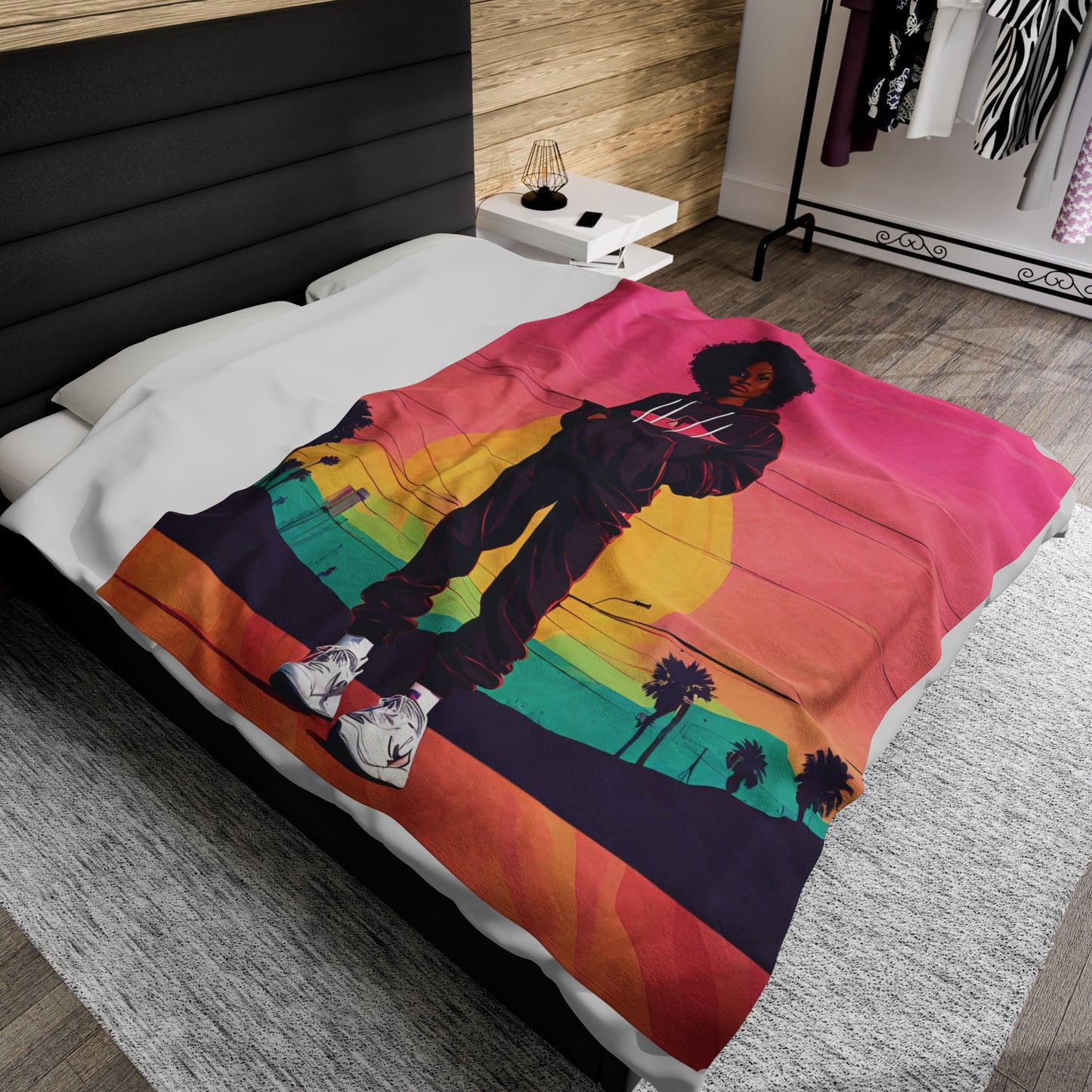 Los Angeles Colorful Black Girl Velveteen Plush Blanket