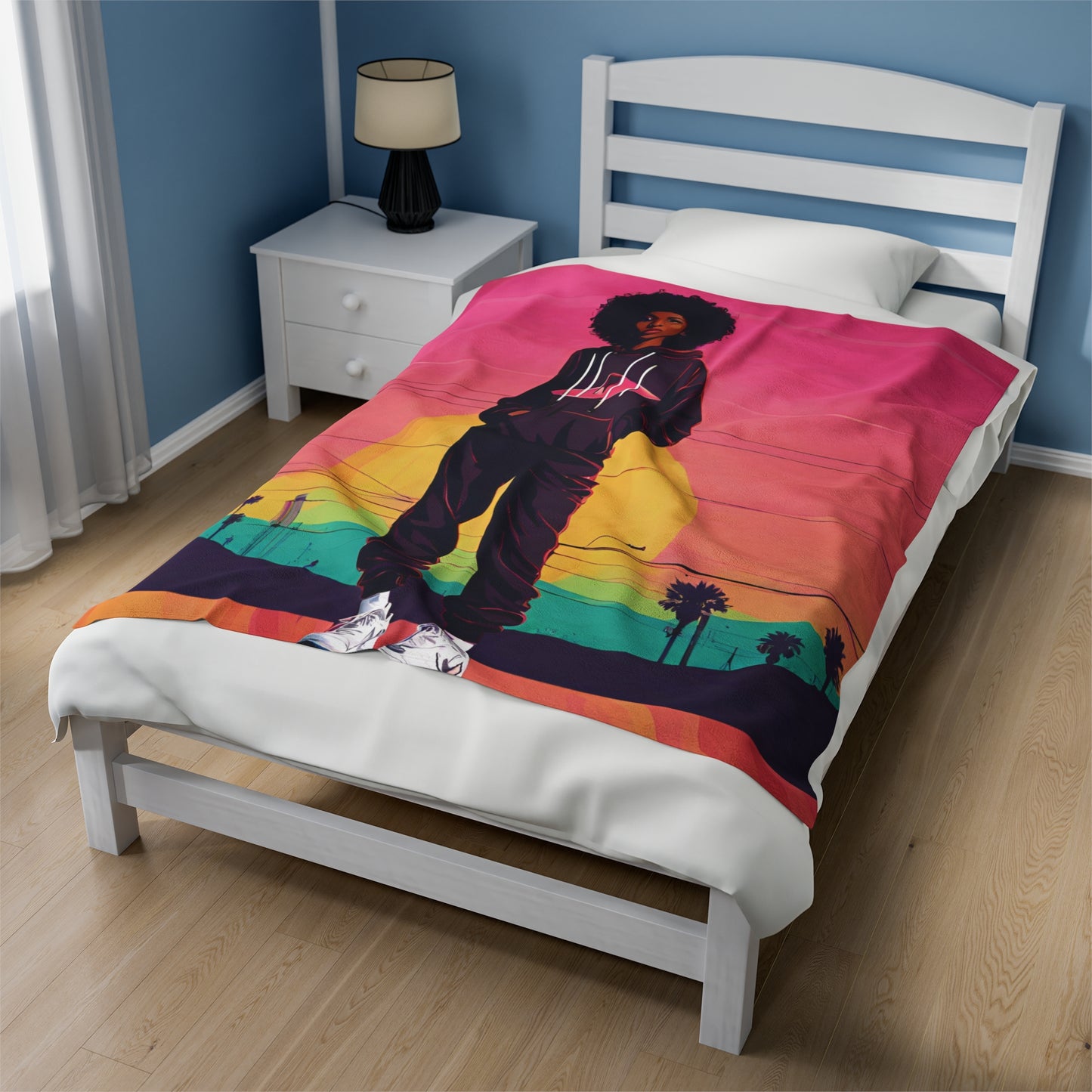 Los Angeles Colorful Black Girl Velveteen Plush Blanket