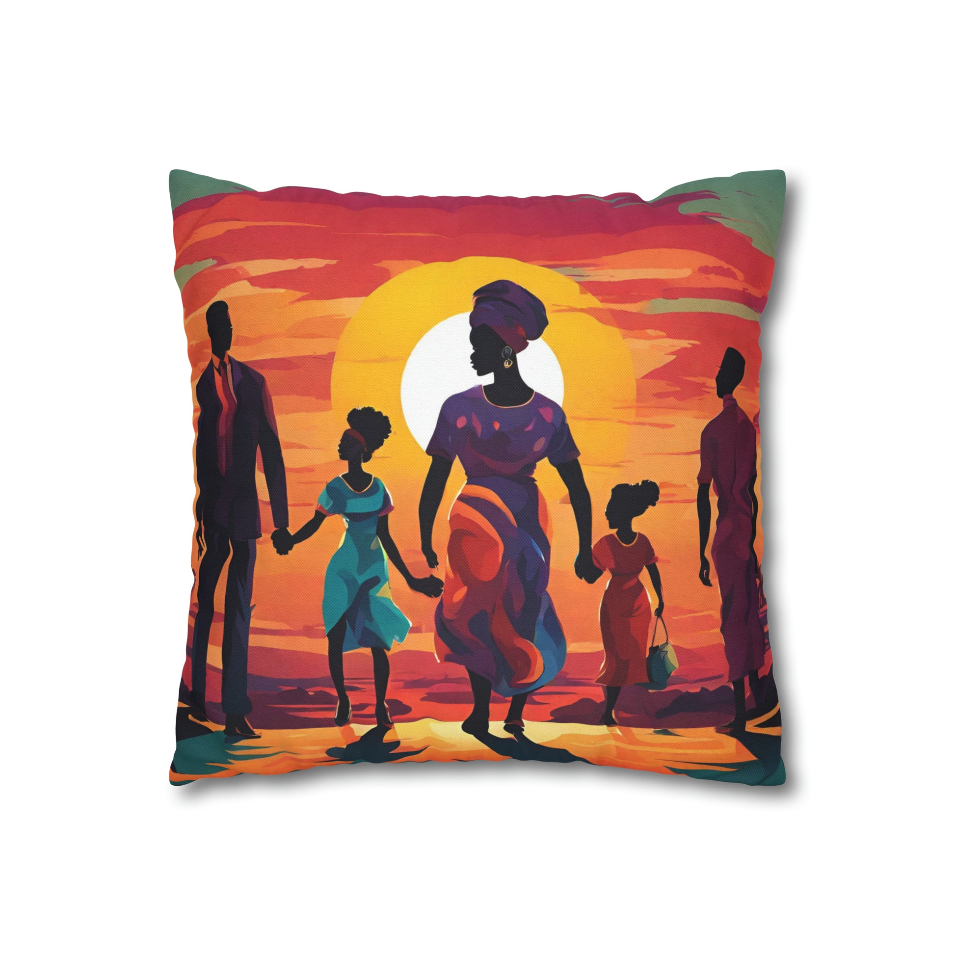 Sunset African American Family Polyester Square Pillow Case - TSHIRTLA20