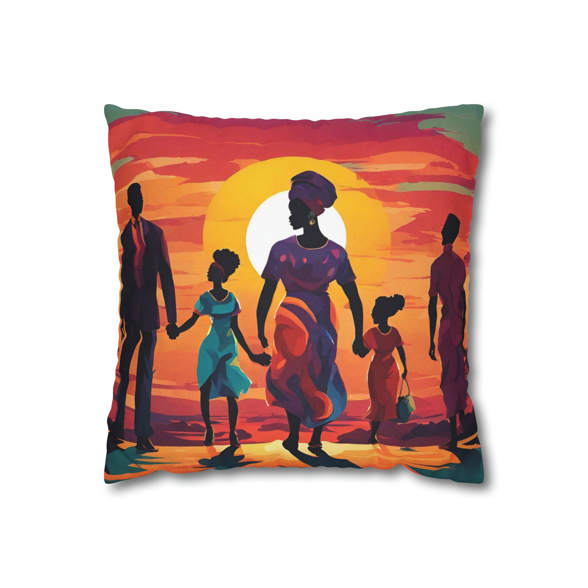 Sunset African American Family Polyester Square Pillow Case - TSHIRTLA20