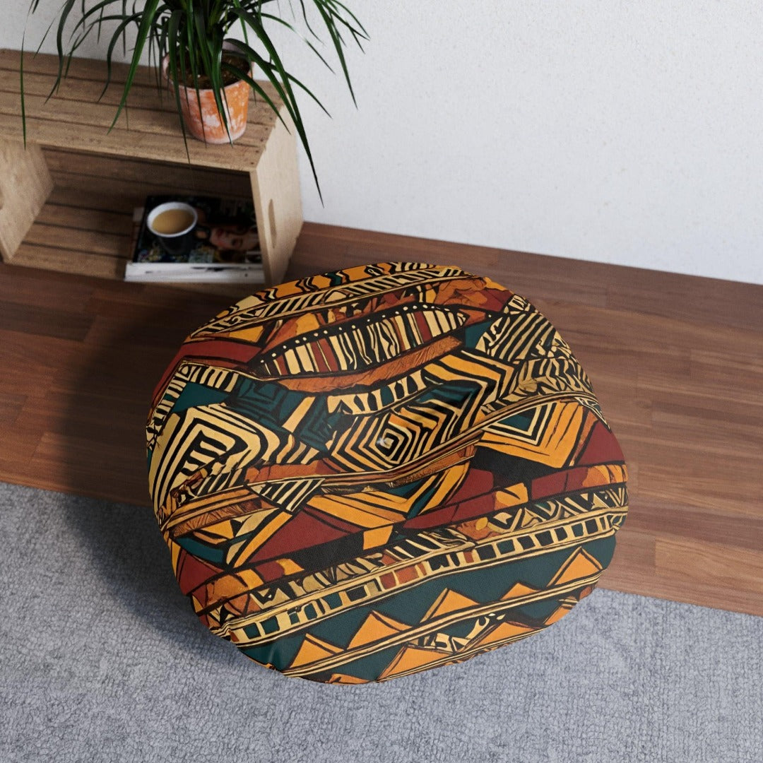 African tribal print Tufted Floor Pillow, Round - TSHIRTLA20