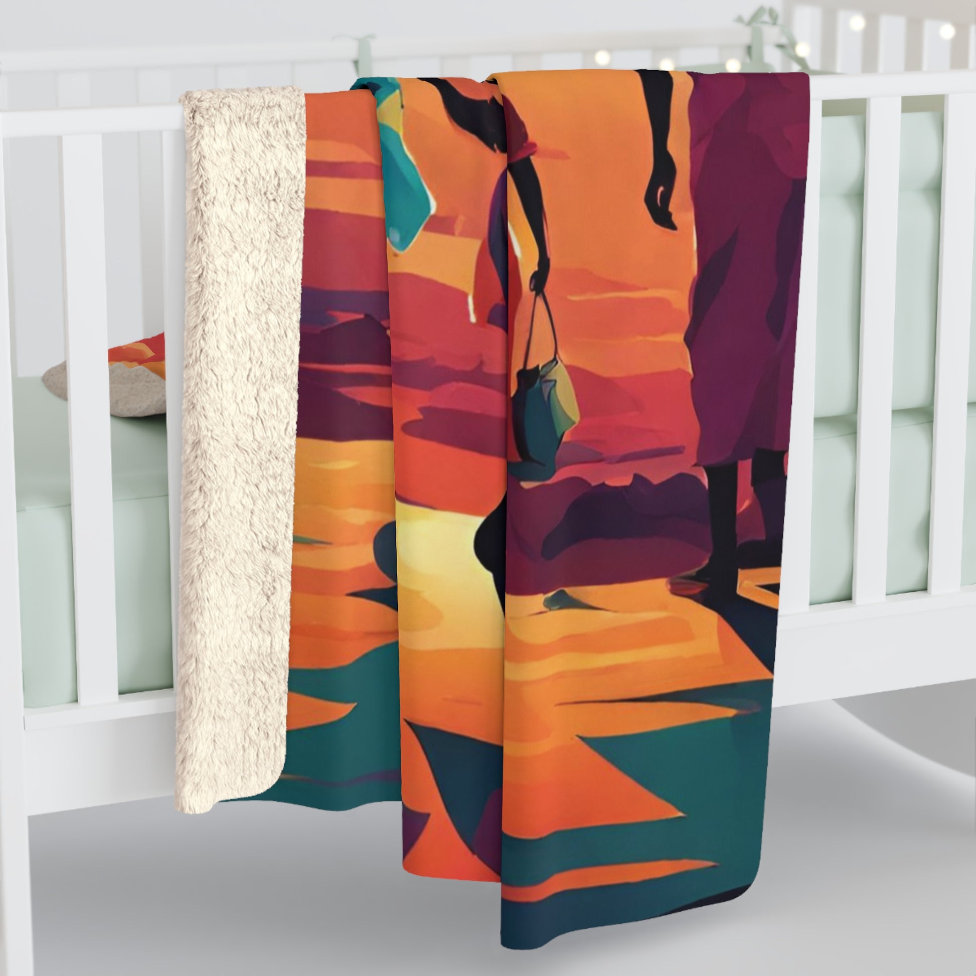 Sunset African American Family Sherpa Fleece Blanket - TSHIRTLA20