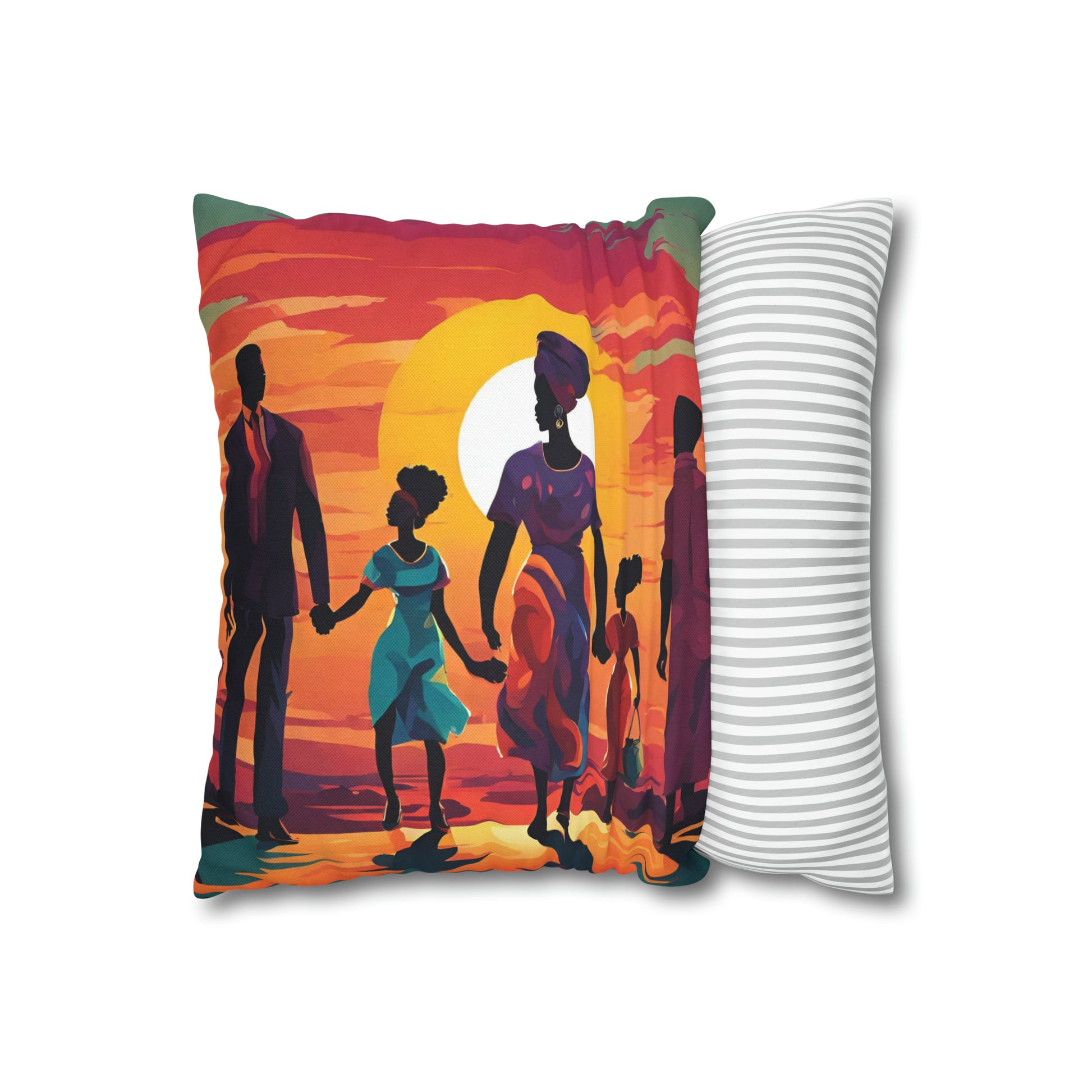 Sunset African American Family Polyester Square Pillow Case - TSHIRTLA20