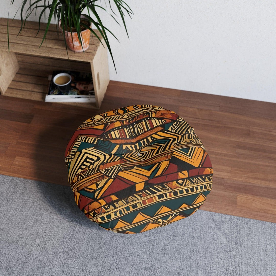 African tribal print Tufted Floor Pillow, Round - TSHIRTLA20