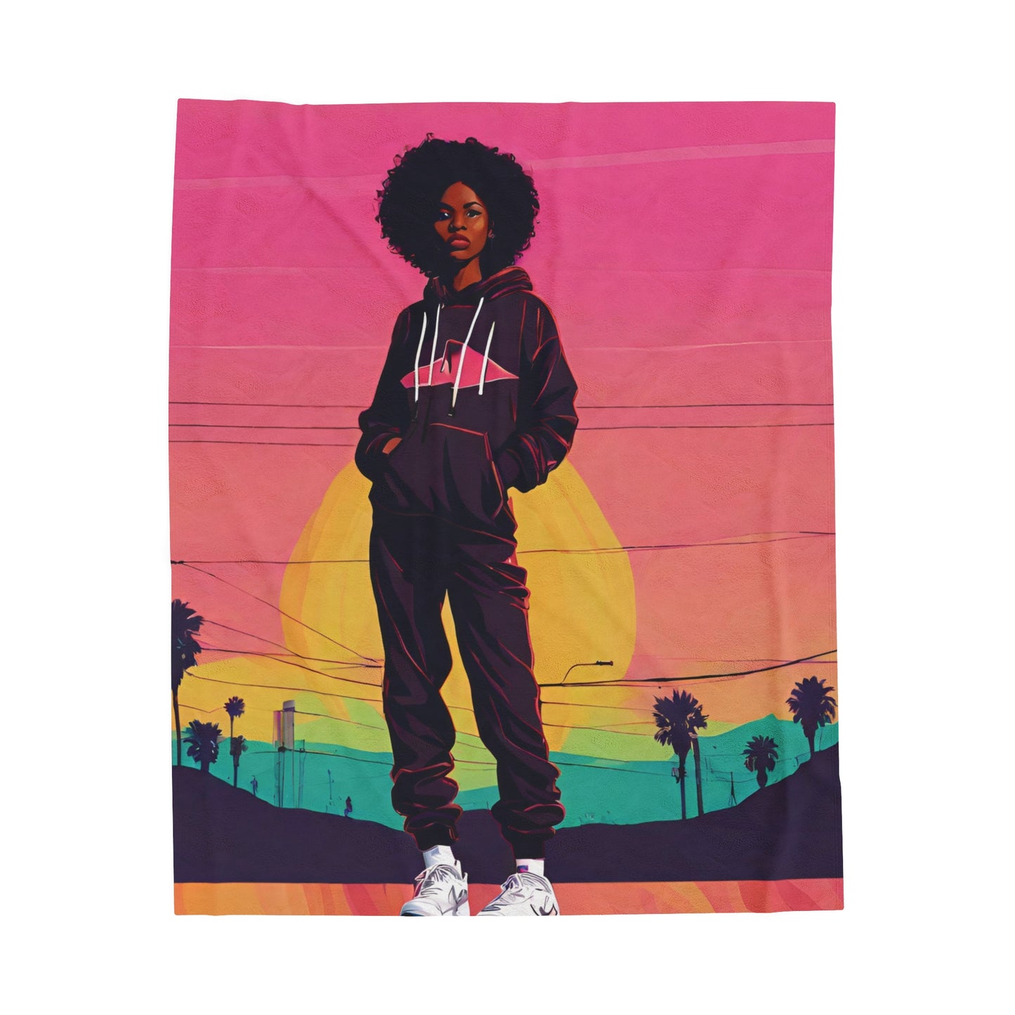 Los Angeles Colorful Black Girl Velveteen Plush Blanket