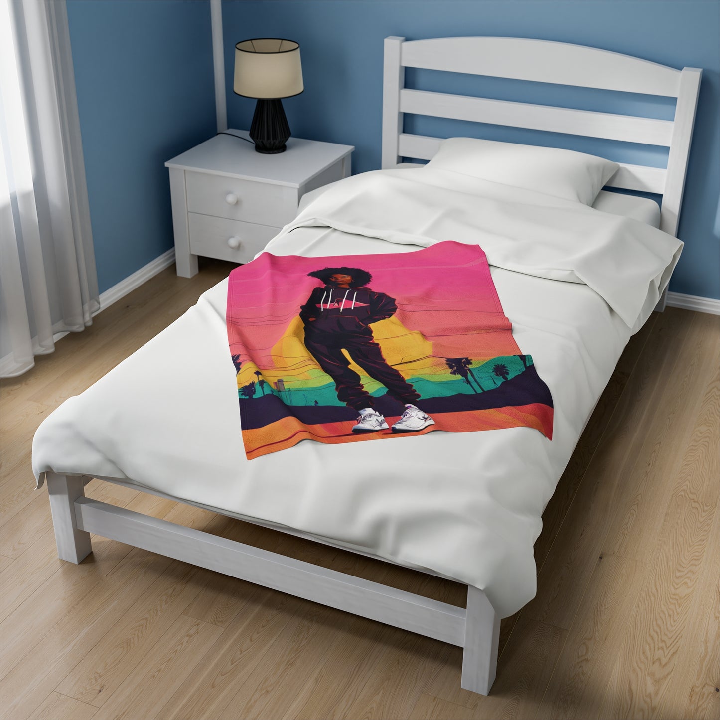 Los Angeles Colorful Black Girl Velveteen Plush Blanket