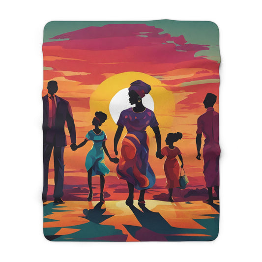 Sunset African American Family Sherpa Fleece Blanket - TSHIRTLA20