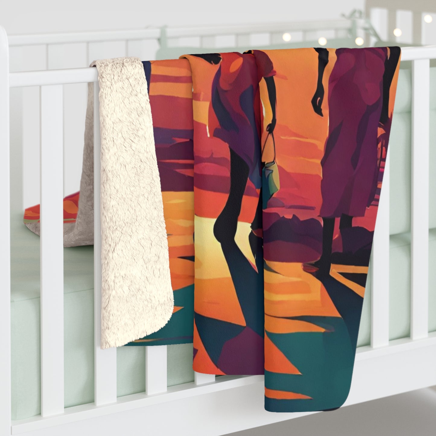 Sunset African American Family Sherpa Fleece Blanket - TSHIRTLA20