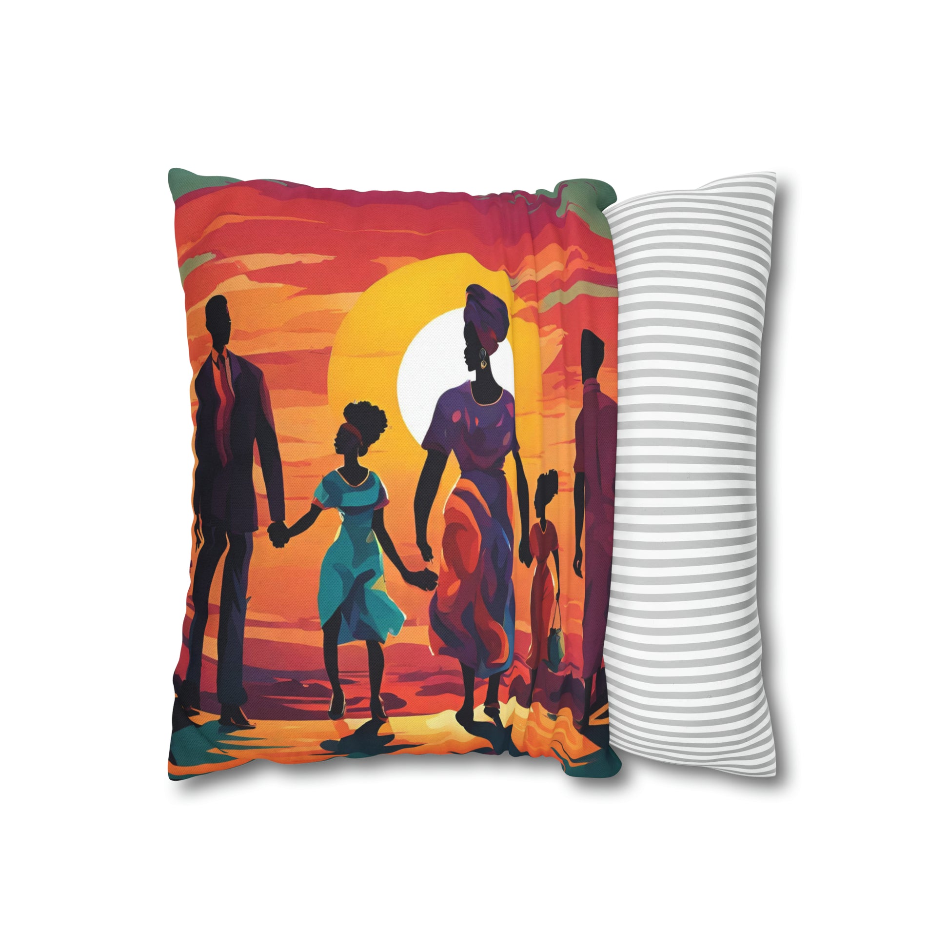 Sunset African American Family Polyester Square Pillow Case - TSHIRTLA20