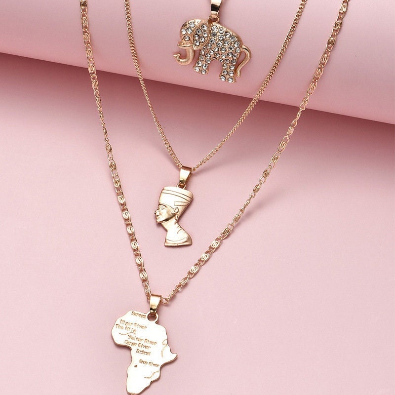 Elephant three strand necklace. - TSHIRTLA20