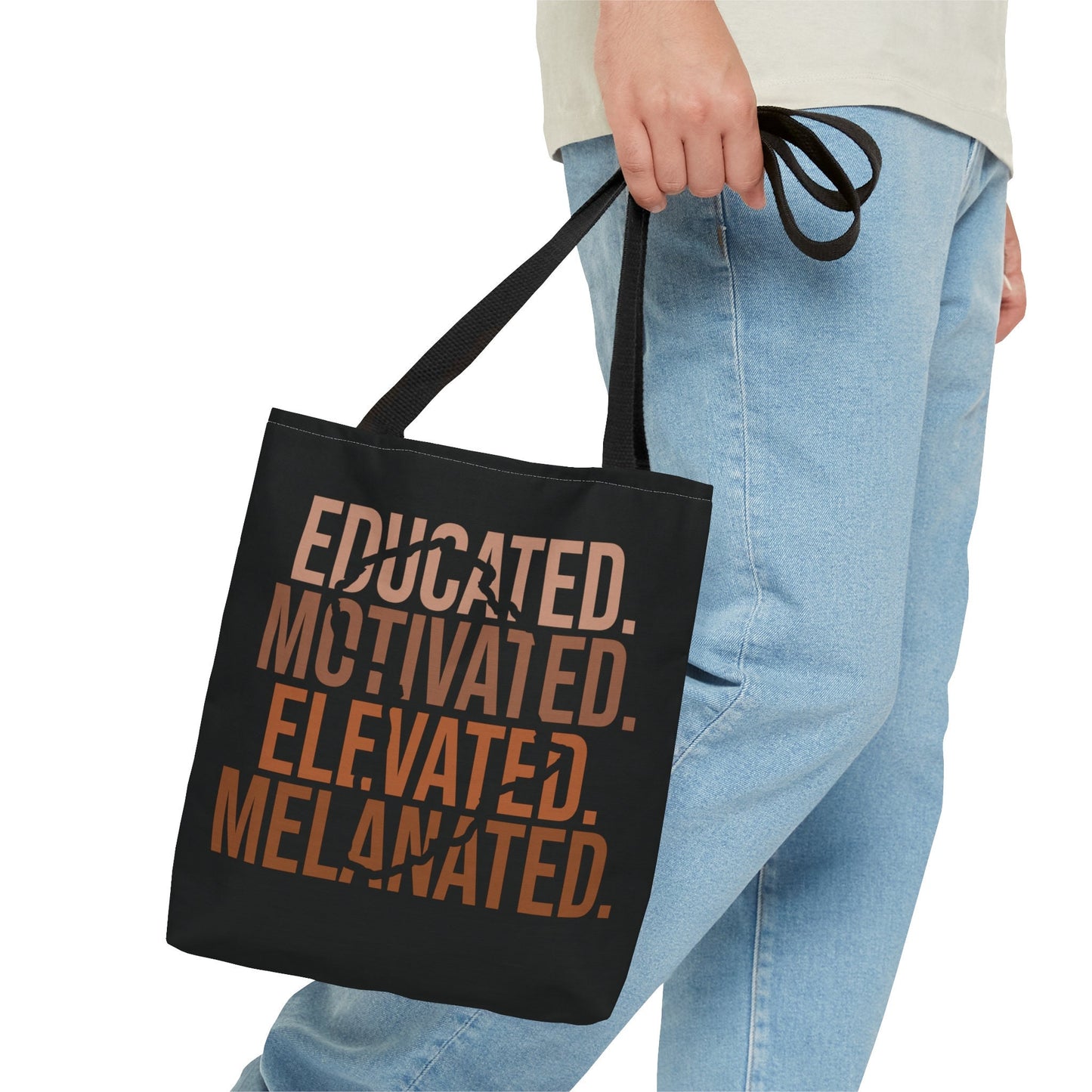 Educated Motivated Elevated Melanated Black Tote Bag Small - TSHIRTLA20