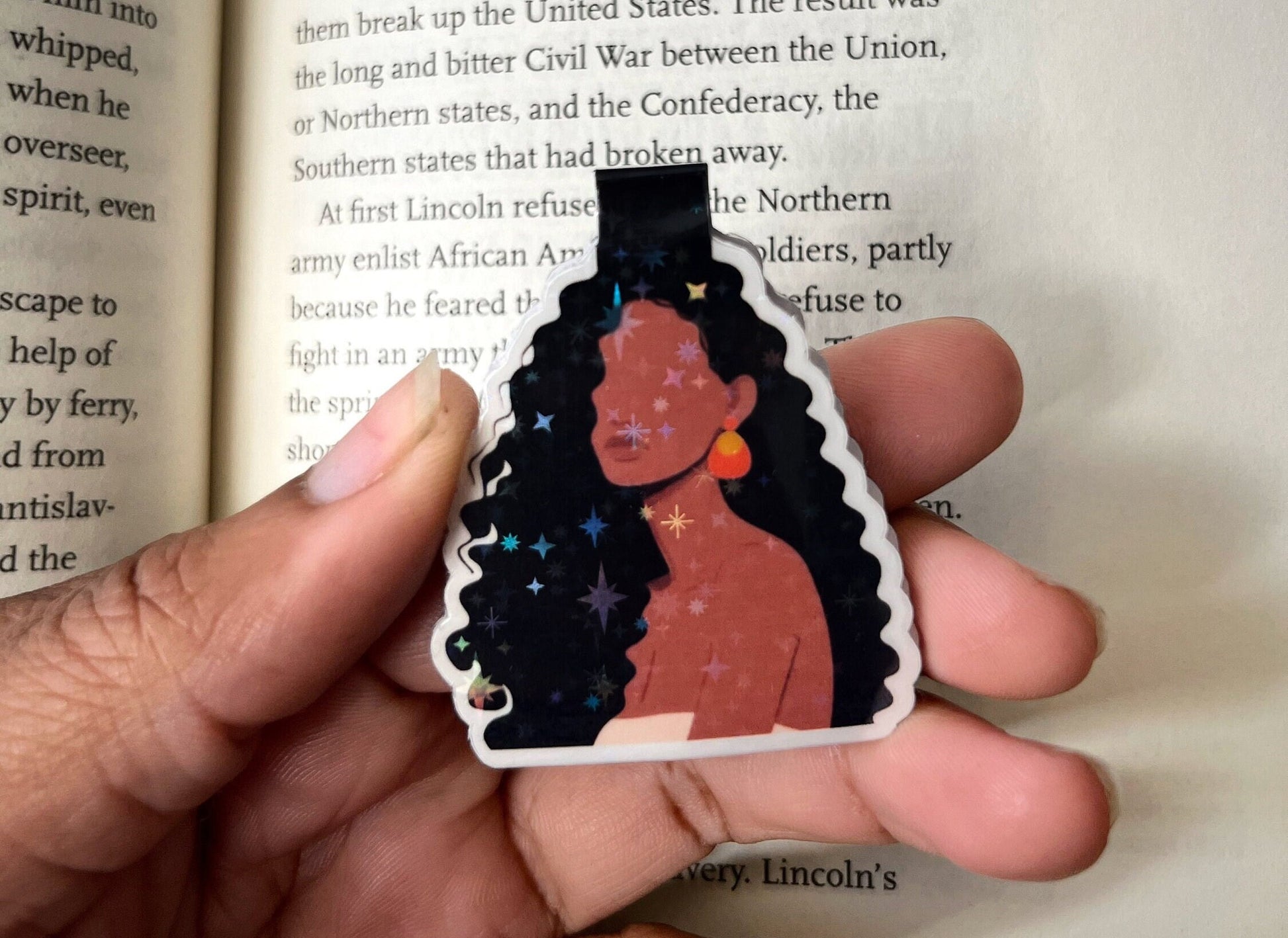 Black Girl Holographic Foldable Magnetic Bookmark - TSHIRTLA20